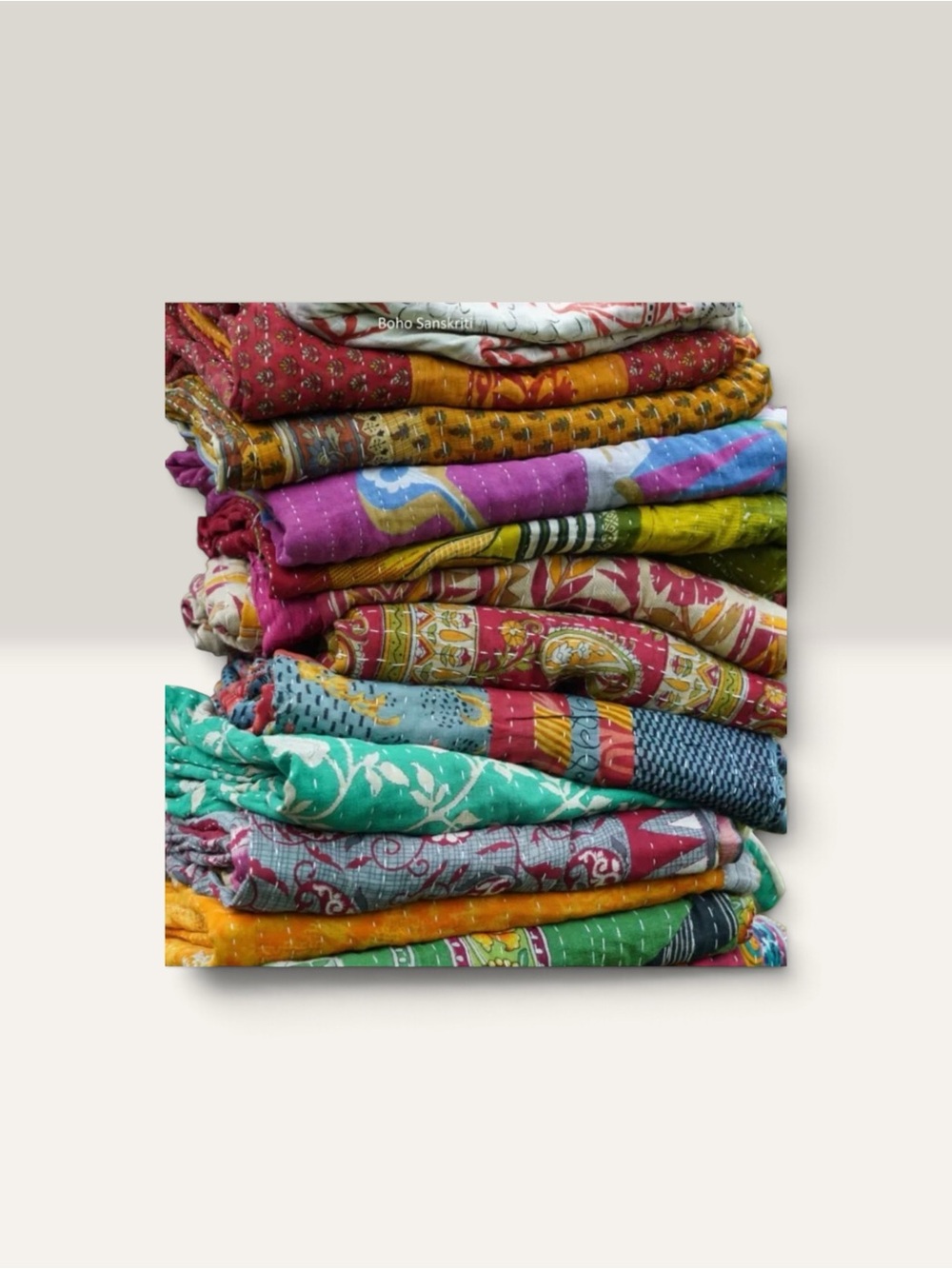 Multicolor Kantha Quilt Stack - Vibrant Cotton Bedding